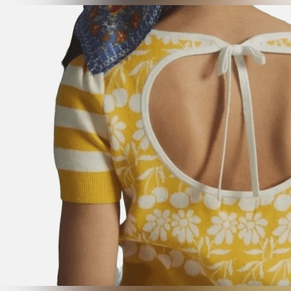 Maeve by Anthropologie Knit Floral Cherry Pattern Crop Top Size XS Yellow White - Picture 2 of 13